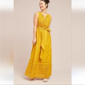 Anthropologie Ne Quittez Pas yellow belted eyelet dress